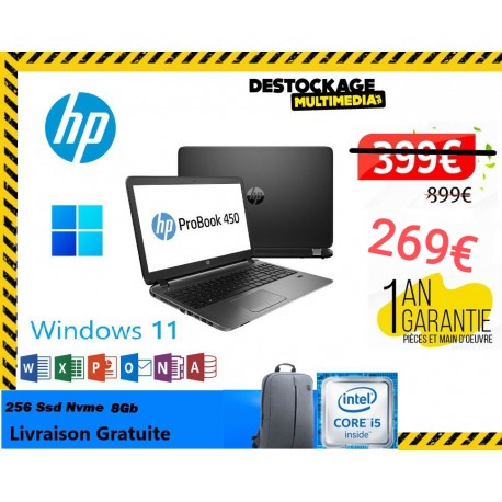 HP Probook 450 G3 Core i5 6500 8gb 256 ssd nvme et 500 go hdd Windows 11