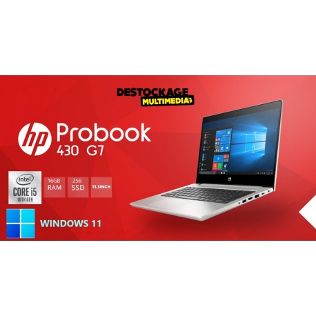 HP Probook 430 G7 Intel Core i5-10210U 1.60GHz / 16Go RAM DDR3 / 240Go SSD / 13.3' Full-HD - IPS / Webcam / WiFi / Windows 11