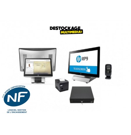 Pack Caisse Tactile HP Rp9 Complet Avec Logiciel NF Afficheur Client Publicitaire Sans Abonnement
