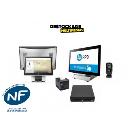 Pack Caisse Tactile HP Rp9 Complet Avec Logiciel NF Afficheur Client Publicitaire Sans Abonnement