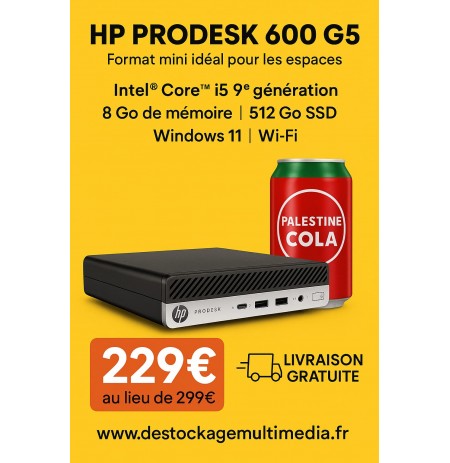 HP ProDesk 400 G5 Intel® Core™ i5 de 9e génération 8 Go DDR4 512 Go SSD Wifi Windows 11