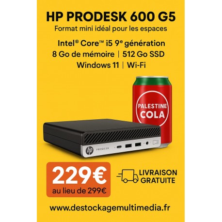 HP ProDesk 400 G5 Intel® Core™ i5 de 9e génération 8 Go DDR4 512 Go SSD Wifi Windows 11