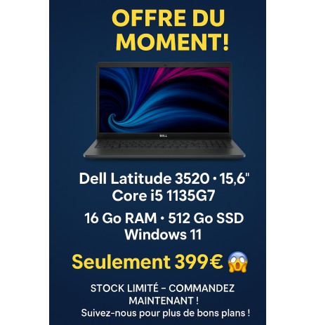 Dell - Dell Latitude 3520 - 15.6" - Intel Core i5 1135G7 - 16 Go RAM - 512 Go SSD- Windows 11
