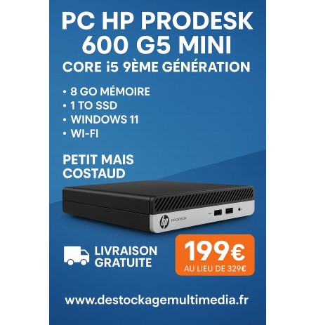 HP ProDesk 400 G5 Intel® Core™ i5 de 9e génération 8 Go DDR4 1 To SSD Wifi Windows 11