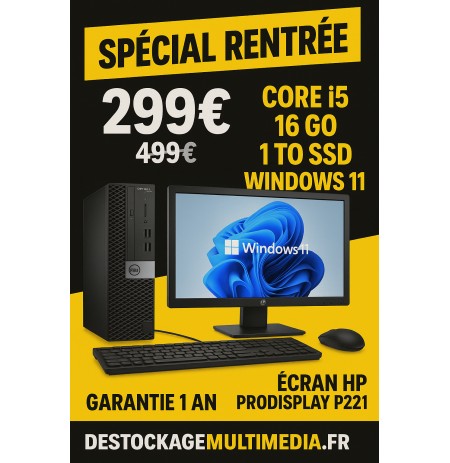 DELL OPTIPLEX 3040 CORE I5 6500 8GO 500 SSD WIFI WIN11+ ECRAN 24 POUCES IYAMA