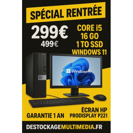 DELL OPTIPLEX 3040 CORE I5 6500 8GO 500 SSD WIFI WIN11+ ECRAN 24 POUCES IYAMA