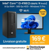 PC COMPLET HP PRODESK 400 G2 CORE I3 4190 8GB 500GO WIFI DVDRW WINDOWS 11 ECRAN 22