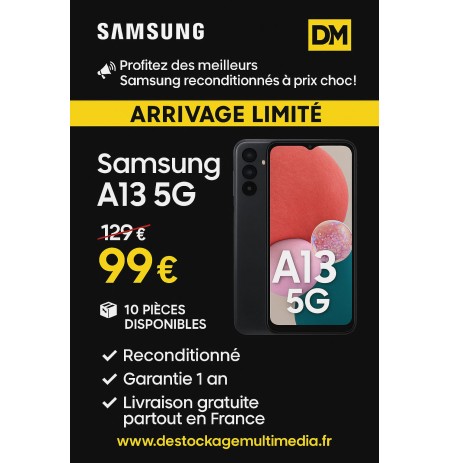 Samsung Galaxy A13 5G 2022 Reconditionne 64 Go Noir Garantie 1 an
