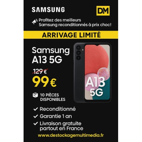 Samsung Galaxy A13 5G 2022 Reconditionne 64 Go Noir Garantie 1 an Samsung Galaxy A13 5G 2022 Reconditionne 64 Go Noir Garantie 1 an