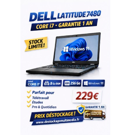 Dell Latitude 7480 Core i7 8Go  256Go SSD  Windows 11 Garantie 1 an