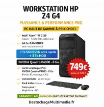 Workstation HP Z4 G4 Xeon W2125| 64Go RAM | 1To SSD + 3To HDD | Quadro P4000 8gb | Windows 11 Pro