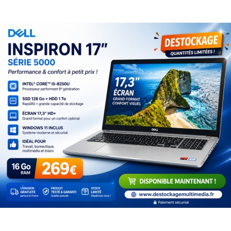 Dell Inspiron Serie 5000 17.3 Core i5 8250 16 GB 128 Ssd 1To Hdd Windows 11