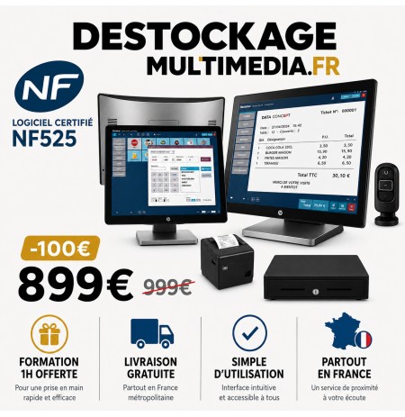 Pack Caisse Tactile HP Rp9 Complet Avec Logiciel NF Afficheur Client Publicitaire Sans Abonnement