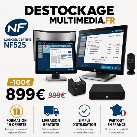 Pack Caisse Tactile HP Rp9 Complet Avec Logiciel NF Afficheur Client Publicitaire Sans Abonnement