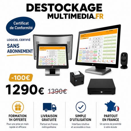 Pack Caisse Tactile HP Rp9 Complet Avec Logiciel NF Afficheur Client Publicitaire Sans Abonnement
