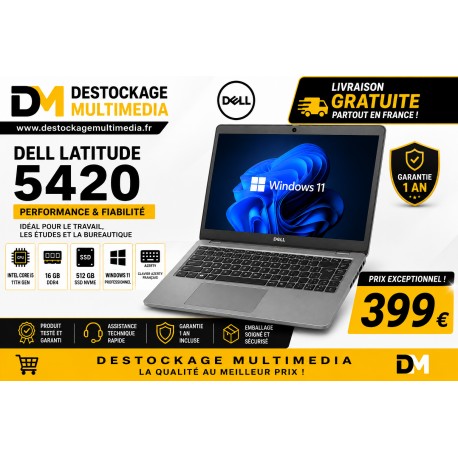 Dell Latitude 5420 Core i5 11ème Génération | 16 Go RAM | 512 Go SSD NVMe | Windows 11 Pro | Garantie 1 an