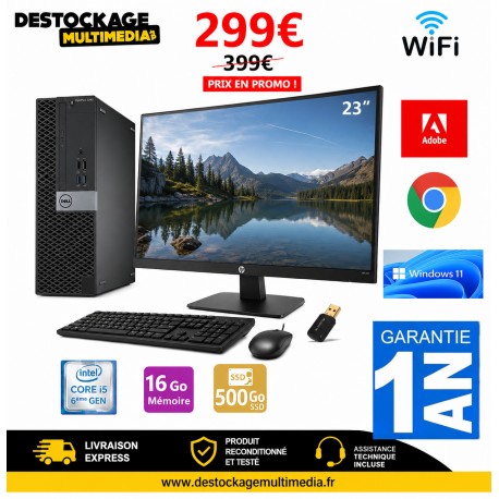 DELL OPTIPLEX 3040 CORE I5 6500 16GO 500 SSD WIFI WIN11+ ECRAN 23 POUCES HP
