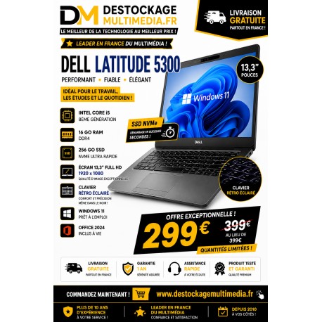 Dell Latitude 5300 Core i5 8ème Génération 16 Go RAM SSD NVMe 256 Go Windows 11 Office 2024