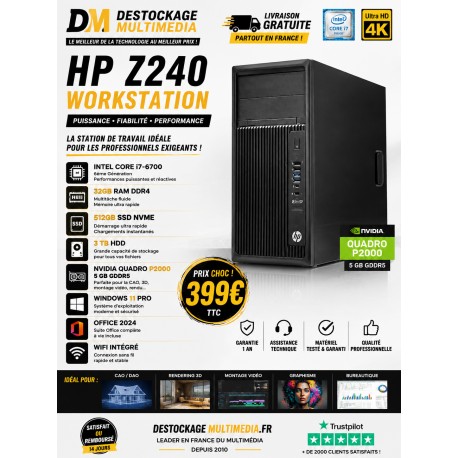 Hp Z240 Core i7-6700 32Gb 500 SSD 3 TB NVIDIA QUADRO P2000 5 GB Windows 11 Wifi