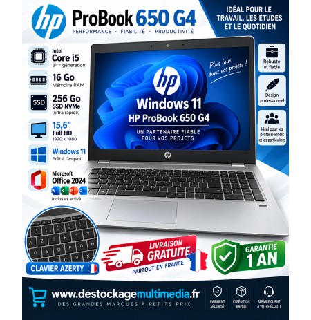 HP ProBook 650 G4 Core i5 16 Go 256 Go NVMe Office Win 11