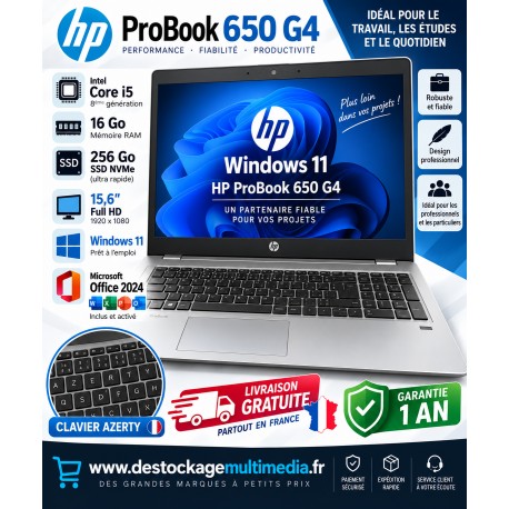 HP ProBook 650 G4 Core i5 16 Go 256 Go NVMe Office Win 11