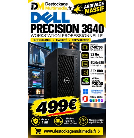 Dell Precision 3640 Core i7-10700  32 Go RAM  SSD 512 + 3 To Quadro P2000  Win 11 Office 2024