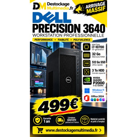 Dell Precision 3640 Core i7-10700  32 Go RAM  SSD 512 + 3 To Quadro P2000  Win 11 Office 2024