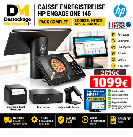 Pack Caisse Hp Engage One 145 Complet Avec Logiciel Au Norme Sans Abonnement