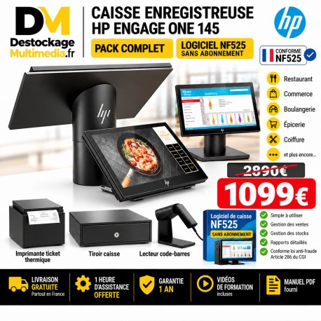 Pack Caisse Hp Engage One 145 Complet Avec Logiciel Au Norme Sans Abonnement