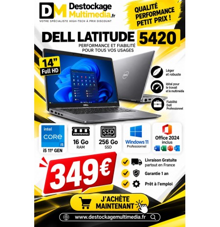 Dell Latitude 5420 i5 11e Gen 16 Go RAM  SSD 256 Go  Win 11  Office 2024