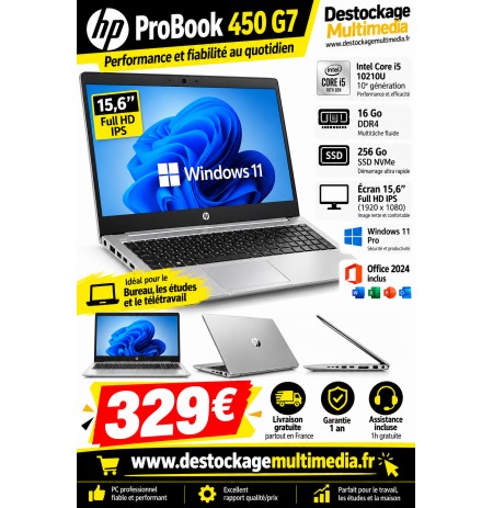 HP ProBook 450 G7 15 Core i5 10TH  - SSD 512 Go - 16 Go - Windows 11