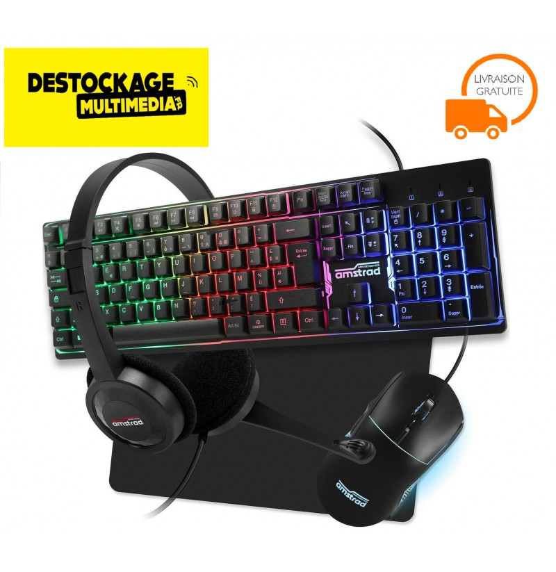 Pack Gaming : Clavier + Micro Casque + Souris + Tapis Souris