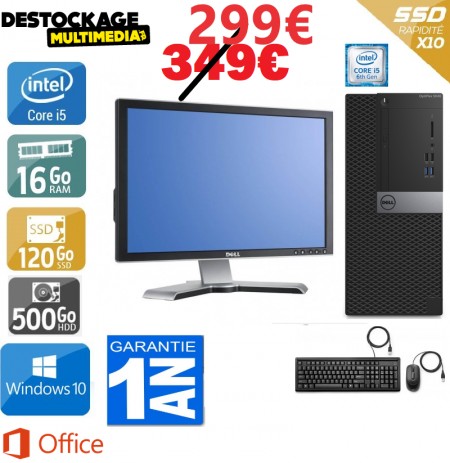 Pc complet Dell Optiplex 5040 core i5 6500 3,2ghz 16gb 120ssd 500go hdd Office 2019 plus Wifi Windows 10
